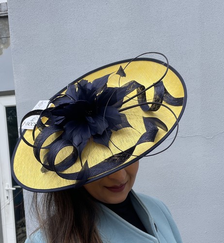 Yellow and navy wedding ascot - navy,