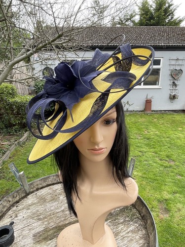 Yellow and navy wedding ascot - navy,