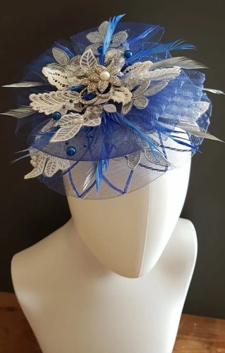 Royal blue fascinator silver - blue, fascinator,silver