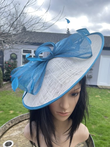 Cream and teal disc fascinator - teal,