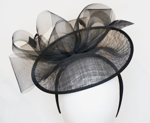 Black sinamay fascinator hat - sinamay,