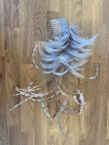 Taupe feather fascinator - feather, hair